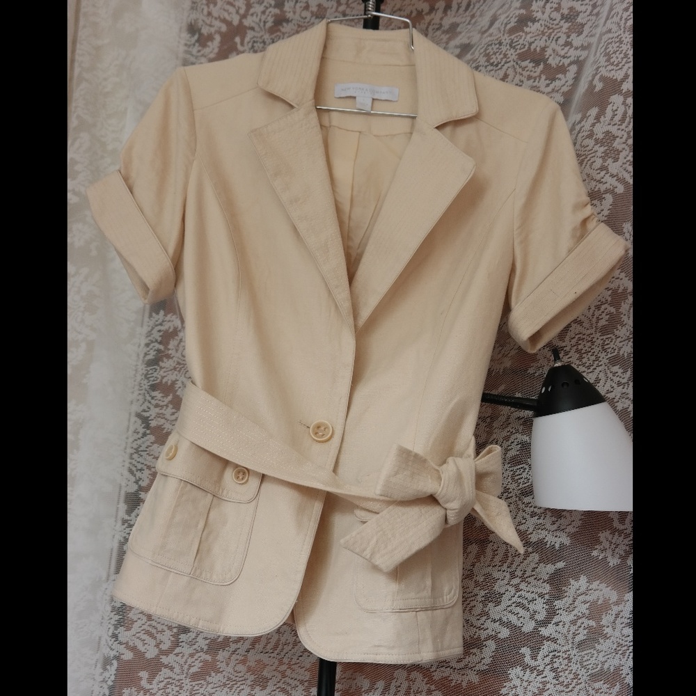 Belted Cream Linen Short Sleeved Blazer
